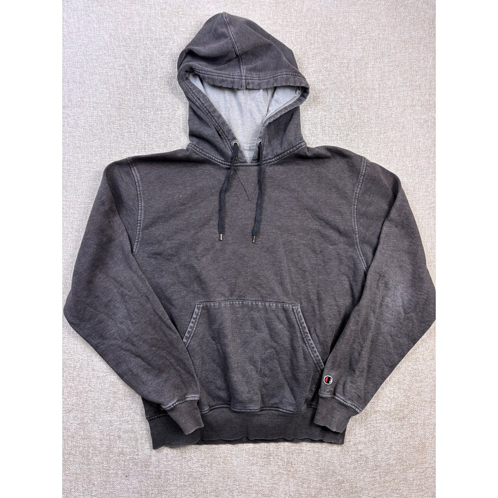 Vintage Champion Hoodie Mens Medium Faded Black Pullover Sweatshirt 4336
